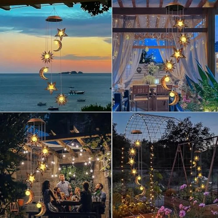 Solar Wind Chimes for Outdoor Lights Sun Moon Star for Women Mom Wife Hanging Decor Outdoor Sympathy Wind Chimes for Garden Patio Balcony Birthday Womens Gifts by Beautyard - Image 3