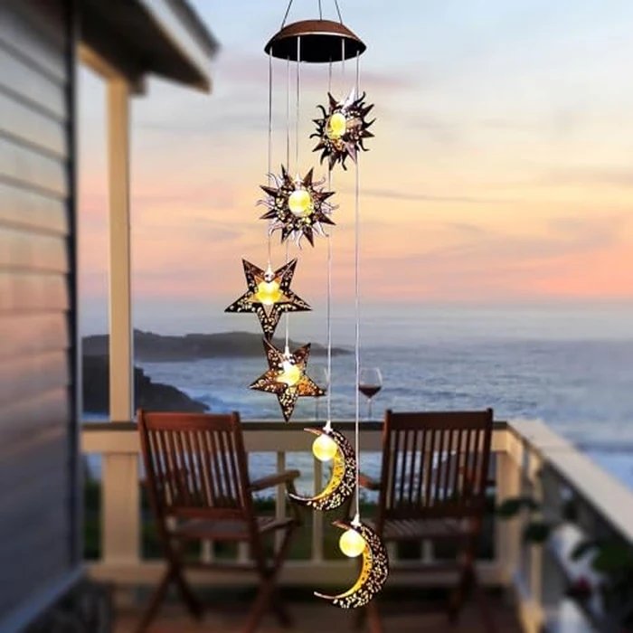 Solar Wind Chimes for Outdoor Lights Sun Moon Star for Women Mom Wife Hanging Decor Outdoor Sympathy Wind Chimes for Garden Patio Balcony Birthday Womens Gifts by Beautyard - Image 6