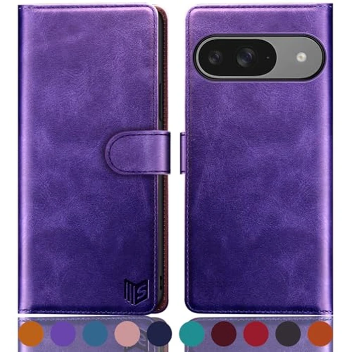 SUANPOT for Google Pixel 9 5G/Google Pixel 9 Pro 6.3 Wallet case with RFID Blocking Credit Card Holder,Flip Book PU Leather Protective Cover Women Men for Pixel 9 Phone case Purple by SUANPOT - Image 1
