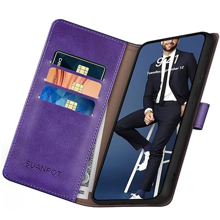 SUANPOT for Google Pixel 9 5G/Google Pixel 9 Pro 6.3 Wallet case with RFID Blocking Credit Card Holder,Flip Book PU Leather Protective Cover Women Men for Pixel 9 Phone case Purple by SUANPOT - Image 5
