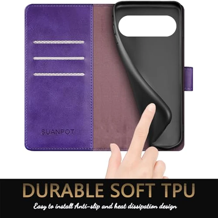 SUANPOT for Google Pixel 9 5G/Google Pixel 9 Pro 6.3 Wallet case with RFID Blocking Credit Card Holder,Flip Book PU Leather Protective Cover Women Men for Pixel 9 Phone case Purple by SUANPOT - Image 7