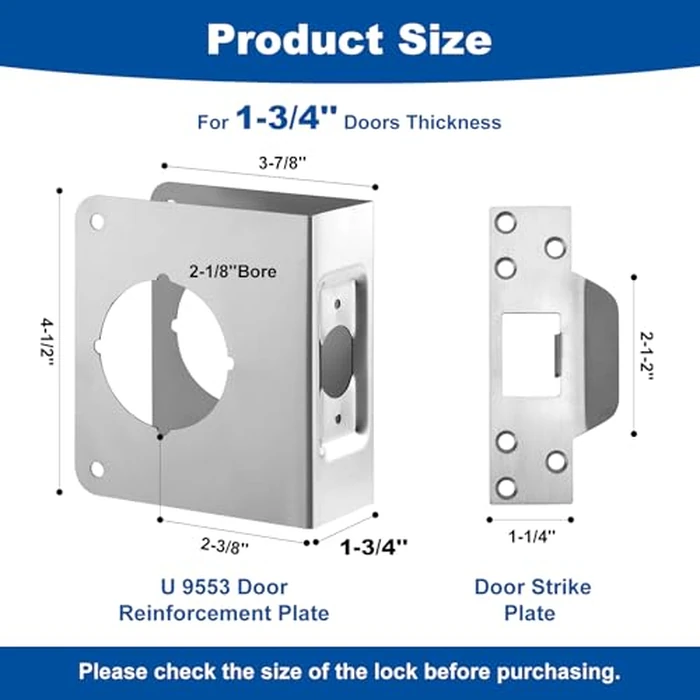 U 9553 Stainless Steel Lock and Door Reinforcement Plate for 1-3/4" Thick Doors and Includes an Door Strike Plate(1-1/4 inches x4-1/2 inches). by Ftyokmi - Image 2