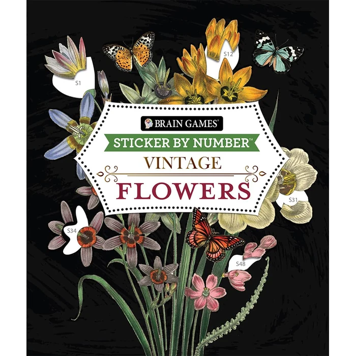 Brain Games - Sticker by Number - Vintage: Flowers (28 Images to Sticker) by Publications International, Ltd. - Used - Acceptable condition - CA$12.46