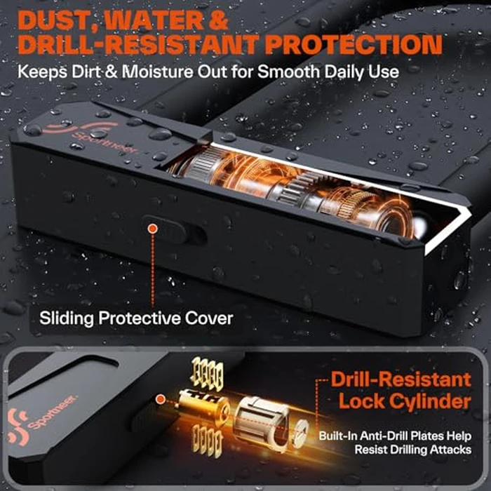 Sportneer Bike Lock - 16mm Shackle Heavy Duty Anti Theft Bike U Lock with 3 Keys - Bicycle U-Locks with Sturdy Mounting Bracket for Bike Scooter Gate, Size 8.7''x5.9'', Weight 2.45lbs by Sportneer - Image 4