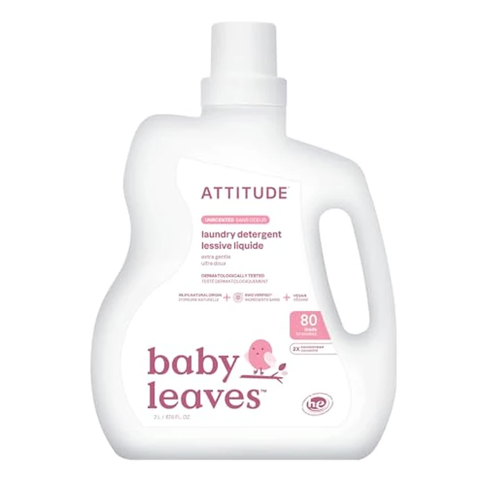 ATTITUDE Baby Laundry Detergent Liquid, EWG Verified, Safe for Baby Clothes, Infant and Newborn, Vegan and Naturally Derived Washing Soap, HE Compatible, Unscented, 80 Loads, 67.6 Fl Oz by ATTITUDE - Image 1