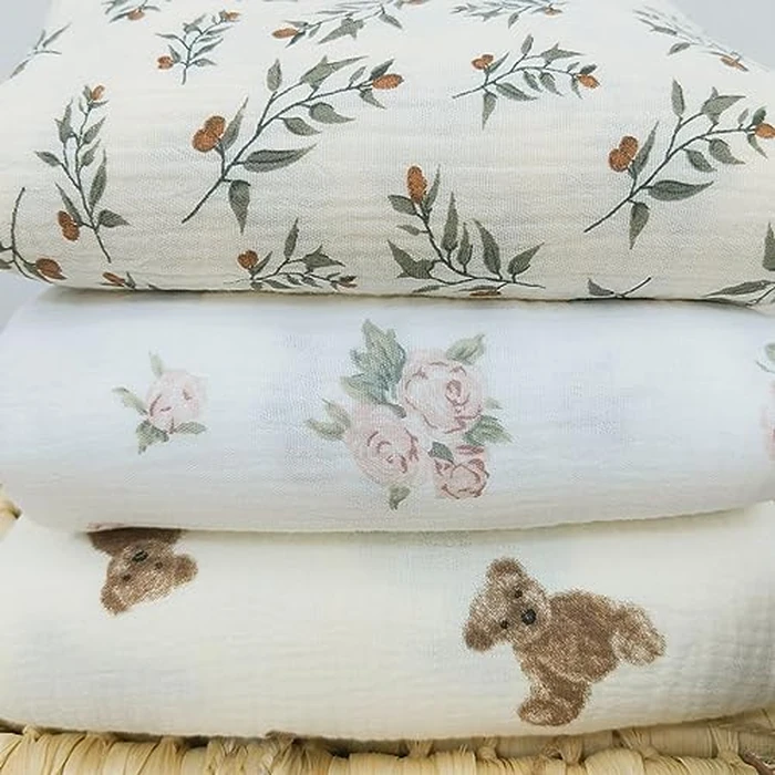 Insular Cotton Muslin Baby Blanket with Tassel, Boho Bohemian Muslin Swaddle Blanket Baby Receiving Blanket with Fringe, Nursery Decor Throw or Nursing Blankets, 47" x40”, Little Bear by Insular - Image 9