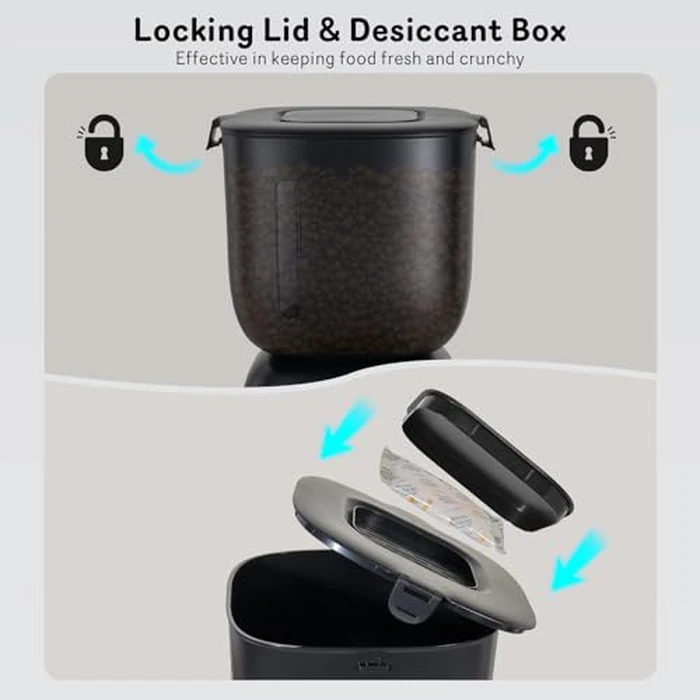 Automatic Cat Feeder and Water Dispenser FW1, Wire or Battery Cat Food Dispenser Timer Pet Feeder - Locking Lid, Desiccant Bag, Programmable Portion Control, 4 Daily Meals, 10s Voice Recorder by Sarpaws - Image 3