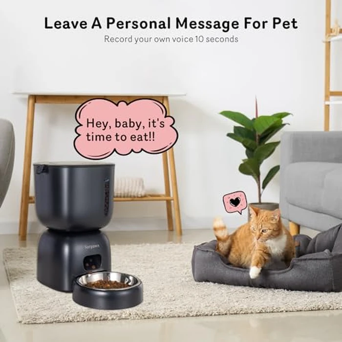 Automatic Cat Feeder and Water Dispenser FW1, Wire or Battery Cat Food Dispenser Timer Pet Feeder - Locking Lid, Desiccant Bag, Programmable Portion Control, 4 Daily Meals, 10s Voice Recorder by Sarpaws - Image 5