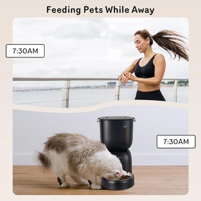 Automatic Cat Feeder and Water Dispenser FW1, Wire or Battery Cat Food Dispenser Timer Pet Feeder - Locking Lid, Desiccant Bag, Programmable Portion Control, 4 Daily Meals, 10s Voice Recorder by Sarpaws - Image 7