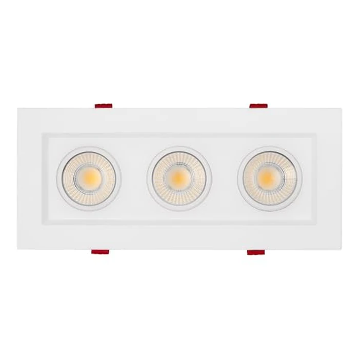 Maxxima 4 inch Three Head Slim Square Recessed Anti-Glare LED Gimbal Downlight Canless IC Rated, 3000 Lumens 5 Color Temperature Selectable 2700K/3000K/3500K/4000K/5000K Dimmable 90 CRI J-Box Included by Maxxima - Used - Like New condition - US$167.40