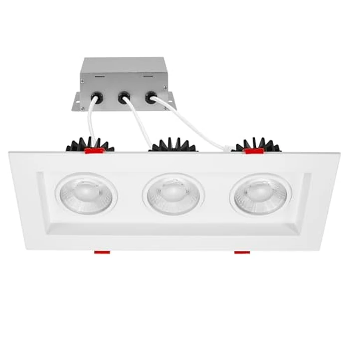 Maxxima 4 inch Three Head Slim Square Recessed Anti-Glare LED Gimbal Downlight Canless IC Rated, 3000 Lumens 5 Color Temperature Selectable 2700K/3000K/3500K/4000K/5000K Dimmable 90 CRI J-Box Included by Maxxima - Image 2