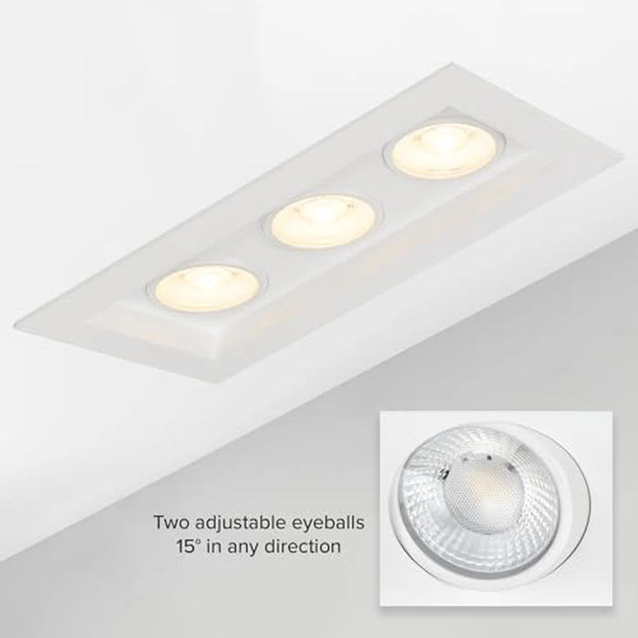 Maxxima 4 inch Three Head Slim Square Recessed Anti-Glare LED Gimbal Downlight Canless IC Rated, 3000 Lumens 5 Color Temperature Selectable 2700K/3000K/3500K/4000K/5000K Dimmable 90 CRI J-Box Included by Maxxima - Image 6