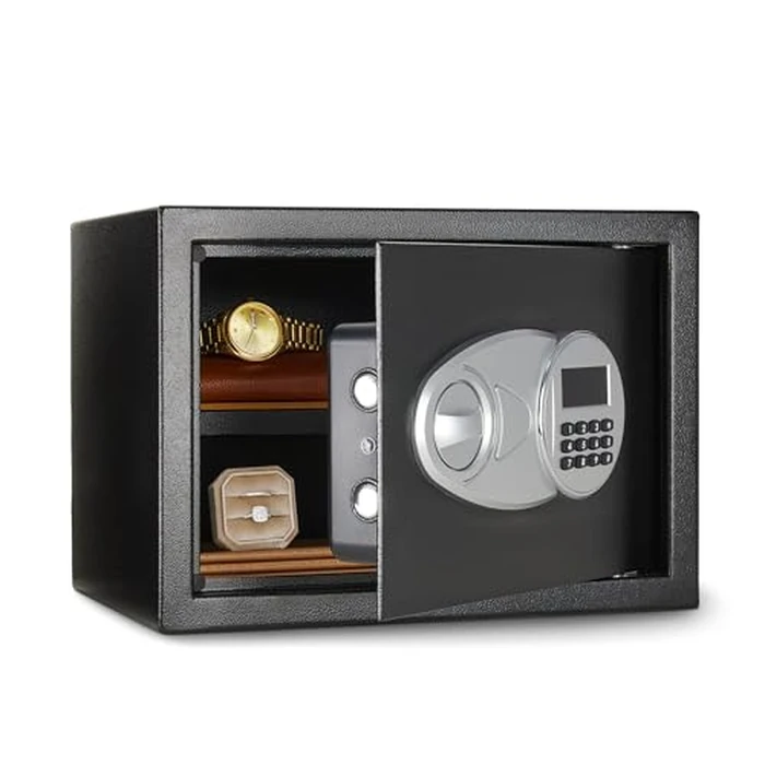 Amazon Basics Steel Security Safe and Lock Box with Electronic Keypad - Secure Cash, Jewelry, ID Documents, 0.5 Cubic Feet, Black, 13.8"W x 9.8"D x 9.8"H by Amazon Basics - Used - Very Good condition - CA$70.46