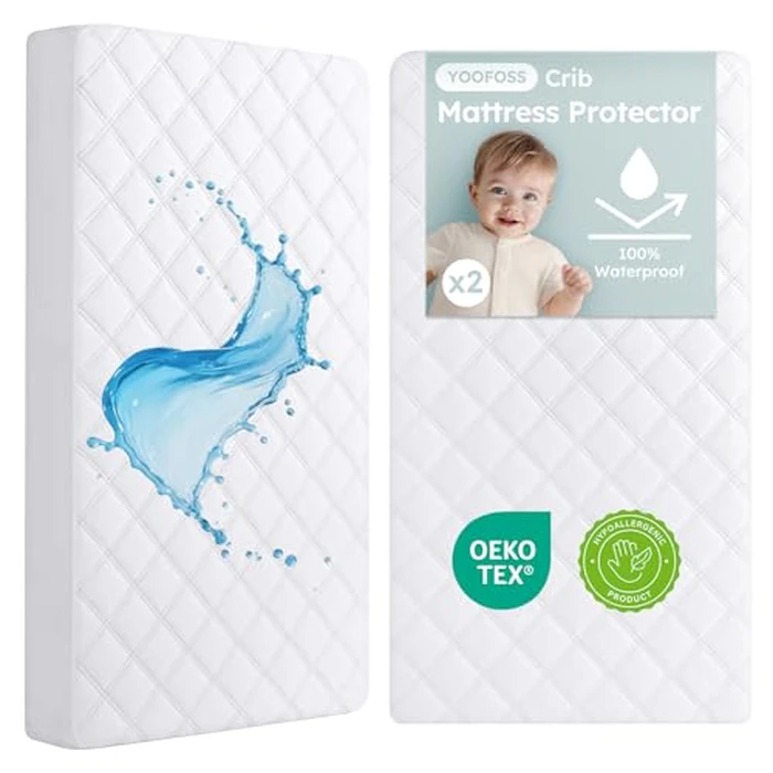 Yoofoss Waterproof Crib Mattress Protector 2 Pack, Quilted Crib Mattress Pad Cover Ultra Soft and Breathable, Machine Washable Toddler Mattress Protector for Standard Baby Crib Size 52''x28'' by Yoofoss - Used - Like New condition - US$18.99