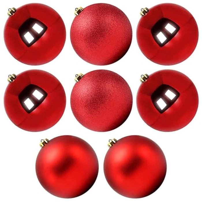 Benjia Extra Large Size Outdoor Christmas Ornaments, Oversized Huge Big Shatterproof Xmas Christmas Plastic Balls for Outside Lawn Yard Tree Hanging Decorations (8"/200mm, Red, 8 Packs) by Benjia - Image 1