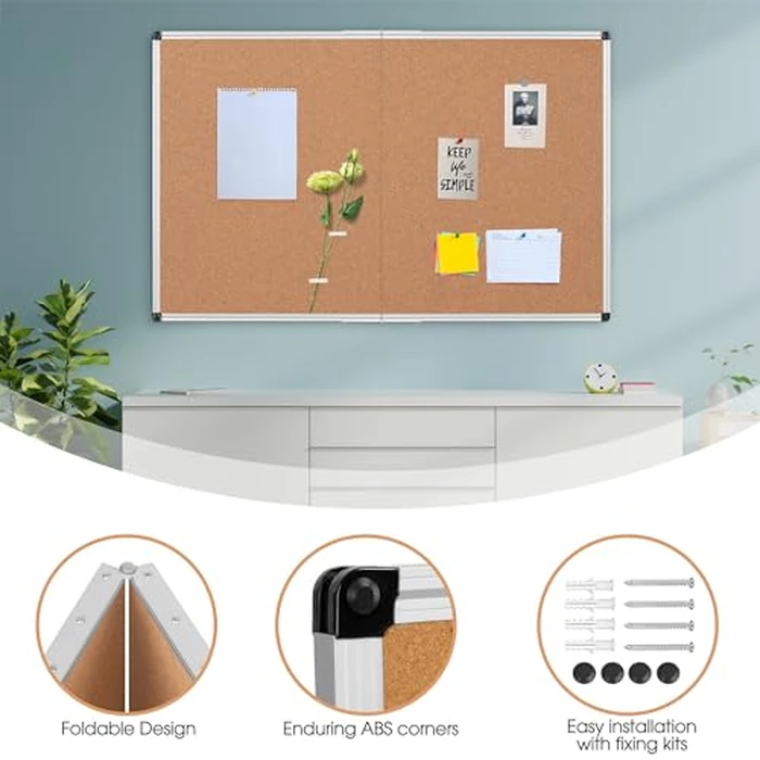 Board2by Extra Large Cork Bulletin Board 60" X 36", Foldable Notice Pin Board for Wall, Silver Aluminum Framed 5'x3' Corkboard, Wall Mounted Noticeboard with 36 Push Pins for School, Home & Office by Board2by - Image 6