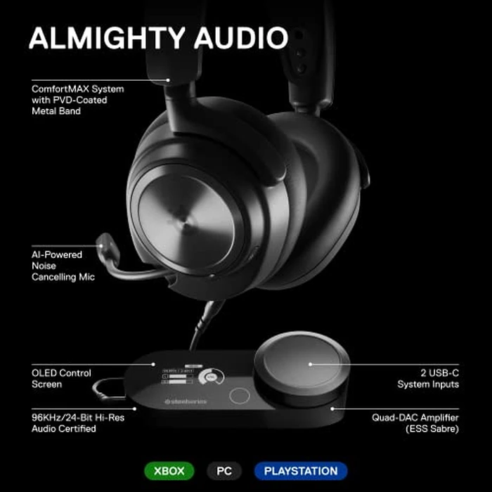 SteelSeries Arctis Nova Pro Multi-System Gaming Headset - Premium Hi-Fi Drivers - Hi-Res 360 degrees Spatial Audio - GameDAC Gen 2 - ESS Sabre Quad-DAC - Stealth Retractable Mic - PC, PS5, PS4, Switch by SteelSeries - Image 4