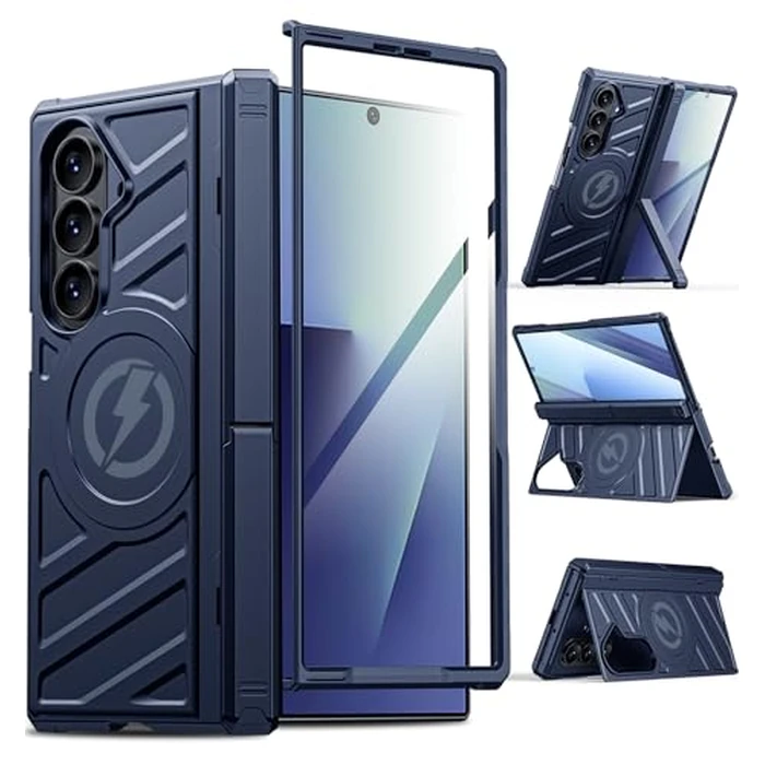 LEIAU Magnetic for Galaxy Fold 7 Case: Dual Kickstand Protective Phone Case [Compatible with MagSafe][Tempered Screen Protector] Rugged Hard 360 degrees Full Body Cover for Samsung z Fold7 5G 2025 Blue by LEIAU - Used - Acceptable condition - US$24.12