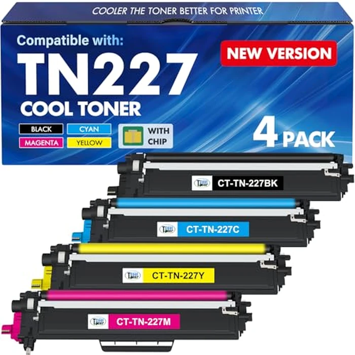 TN227 TN-227BK/C/M/Y High Yield Toner Cartridge 4 Pack:Compatible Replacement for Brother TN 227 TN-227 TN-223BK/C/M/Y TN223 for HL-L3270CDW MFC-L3770CDW HL-L3290CDW MFC-L3750CDW HL-L3210CW Printer by Cool Toner - Used - Very Good condition - US$40.88