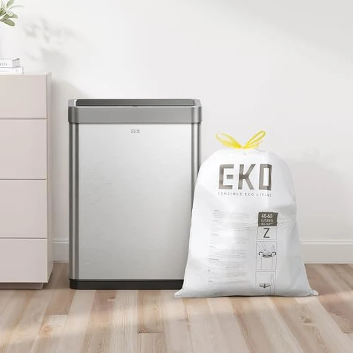 EKO 12.5 Gallon / 40-60 Liter, 110 Count Drawstring Trash Bags, Extra-Strong Garbage Bags, Unscented, Leak-Resistant, Easy-Dispense Roll for Kitchen & Household Use, Code Z, White by EKO - Image 3