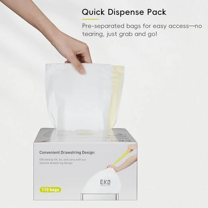 EKO 12.5 Gallon / 40-60 Liter, 110 Count Drawstring Trash Bags, Extra-Strong Garbage Bags, Unscented, Leak-Resistant, Easy-Dispense Roll for Kitchen & Household Use, Code Z, White by EKO - Image 9