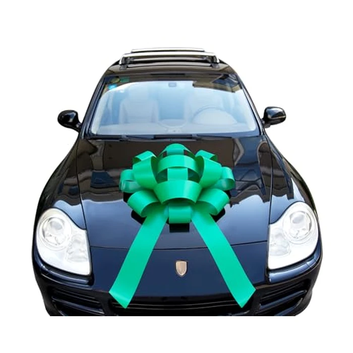 30" Giant Car Bow - Green | Big Gift Wrapping Bow with Non Scratch Magnet Base for Large Gift Decoration, Weather Resistant and Waterproof Vinyl Magnetic Big Car Bow by Wuliim - Image 1