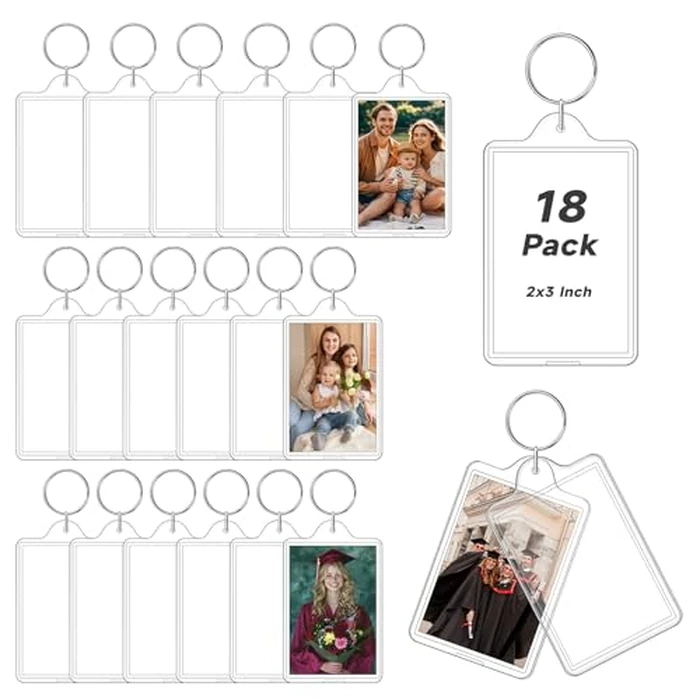 ZYFLSQ 18 Pcs Photo Keychain, Acrylic Picture Keychain Holder for Insert 2 x 3 Inch Photo, Personalised Keychains Photo Frame for Mother's Day, Blank Clear Keychains for DIY Craft Xmas Graduation Gift by ZYFLSQ - Image 1