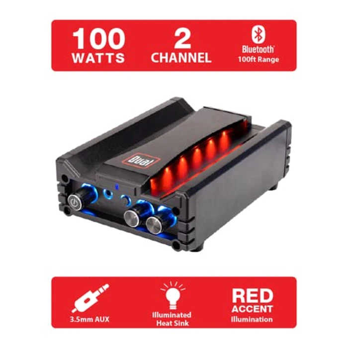 Dual Electronics DBTMA100 Black Micro 2 Channel Class-D Amplifier | 3.5 mm AUX Input | Stereo RCA Outputs | 100 Watts Peak Power | Up to 100ft of Wireless Bluetooth Range by Dual Electronics - Image 3