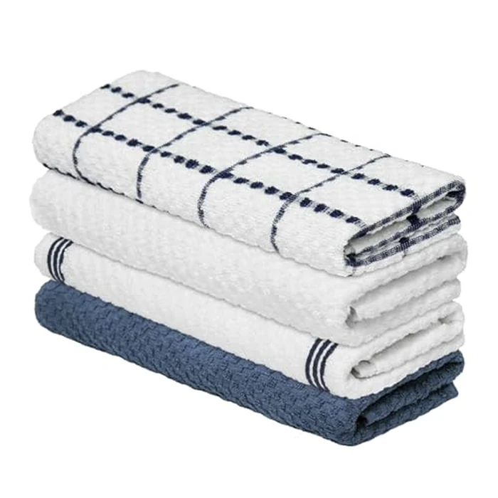 Artoid Mode Ring Spun Cotton Blue Kitchen Dish Towels, 15x25 Inch Ultra Soft Absorbent Quick Drying Household Cleaning Tea Towels Bar Towels Set of 4 by Artoid Mode - Used - Good condition - CA$15.46