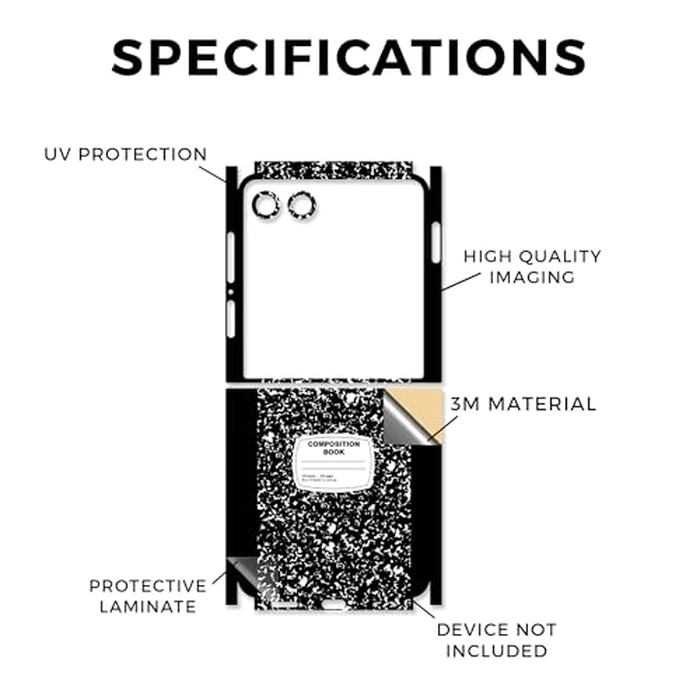 Phone Skin Compatible with Samsung Galaxy Z Flip 7 - Composition Book - Premium 3M Vinyl Protective Wrap Decal Cover - Easy to Apply | Crafted in The USA by MightySkins by Vision Signs & Graphics - Image 2