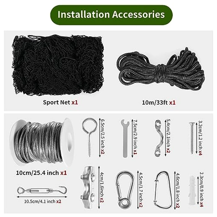 Baseball Net Netting Batting Cage Net Backstop Net - Heavy Duty Nylon Sports Netting with 33FT Rope & Steel Hanging Kit, Multiple Sizes for Backyard Garage Indoor Outdoor Practice by NQB - Image 4