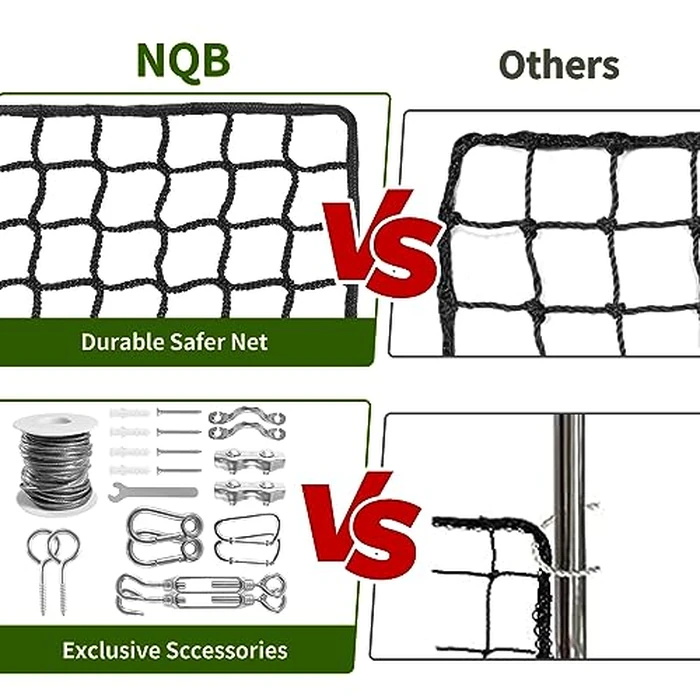 Baseball Net Netting Batting Cage Net Backstop Net - Heavy Duty Nylon Sports Netting with 33FT Rope & Steel Hanging Kit, Multiple Sizes for Backyard Garage Indoor Outdoor Practice by NQB - Image 6