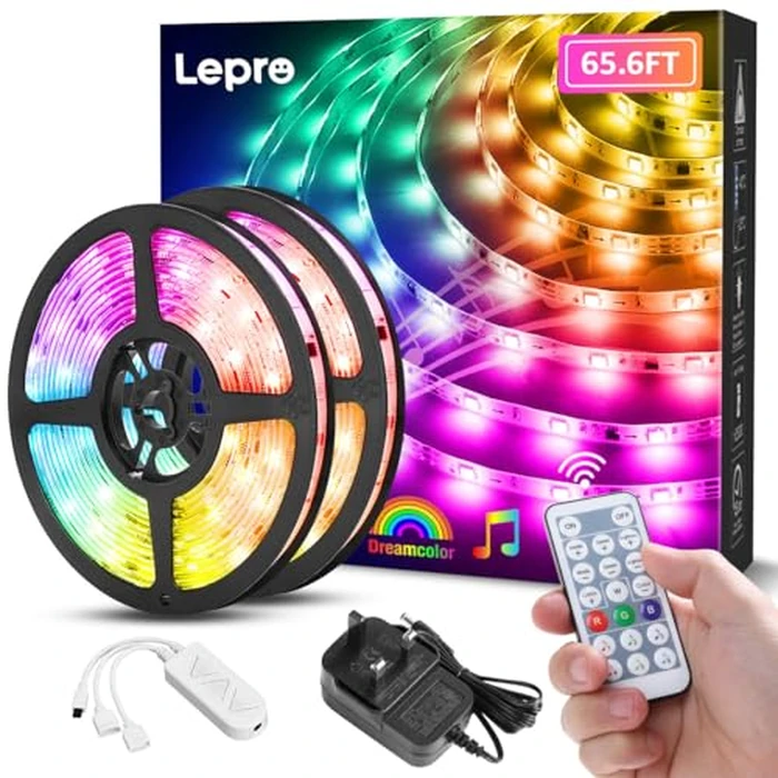 Lepro LED Strip Lights, 65.6ft Music Sync MagicColor Dreamcolor Light Strip with Remote, Christmas Gifts for Men & Women, 5050 RGB Lights for Bedroom, Home, Gaming Room, Party, Wall Decorations by Lepro - Used - Like New condition - US$34.39