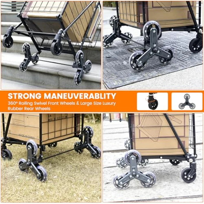 [Upgrade] Shopping Cart for Groceries, 280 LBS Large Grocery Cart with Waterproof Liner, 360 degrees Rolling Swivel Wheels, Heavy Duty Utility Cart Folding Shopping Carts for Laundry by RXUJYC - Image 5