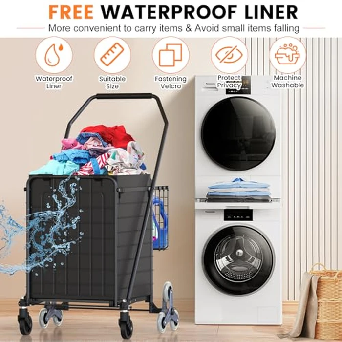 [Upgrade] Shopping Cart for Groceries, 280 LBS Large Grocery Cart with Waterproof Liner, 360 degrees Rolling Swivel Wheels, Heavy Duty Utility Cart Folding Shopping Carts for Laundry by RXUJYC - Image 7