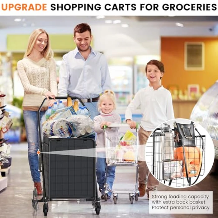 [Upgrade] Shopping Cart for Groceries, 280 LBS Large Grocery Cart with Waterproof Liner, 360 degrees Rolling Swivel Wheels, Heavy Duty Utility Cart Folding Shopping Carts for Laundry by RXUJYC - Image 8