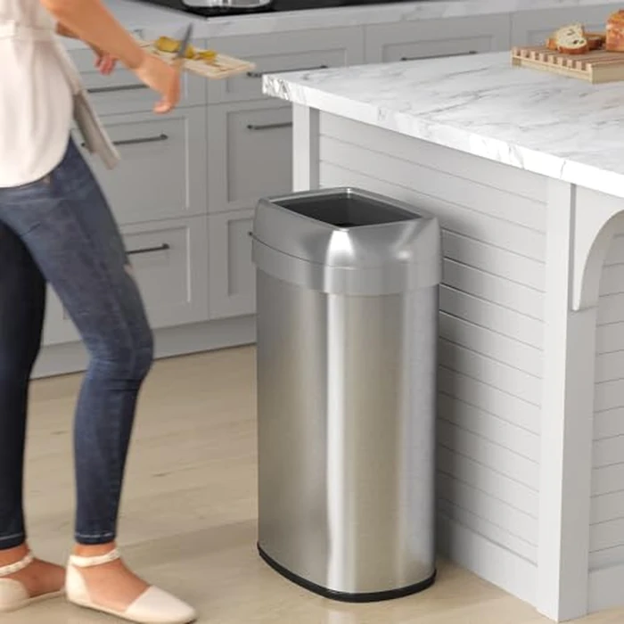 iTouchless 61 Liter / 16 Gallon Open Top Kitchen Trash Can & Recycle Bin with Double Odor Filters, Stainless Steel Commercial Grade Garbage Bin for Garage Home, Office, Restaurant, Restroom Store Dorm by iTouchless - Image 2