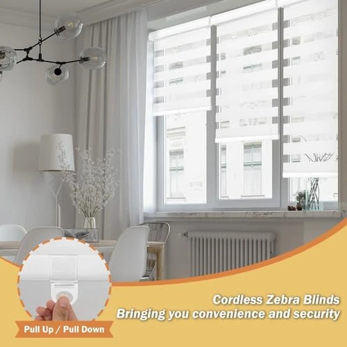 OUDUCK Cordless Zebra Blinds for Windows Dual Layer Zebra Roller Shades with Valance, Light Control Privacy Blinds for Day Night, 27" W x 72" H (69W x 183H cm), White by OUDUCK - Image 2