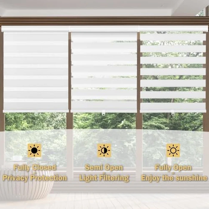OUDUCK Cordless Zebra Blinds for Windows Dual Layer Zebra Roller Shades with Valance, Light Control Privacy Blinds for Day Night, 27" W x 72" H (69W x 183H cm), White by OUDUCK - Image 5