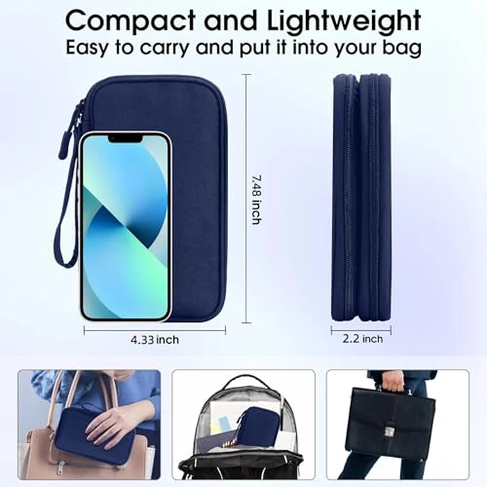 Arae Electronic Organizer, Travel Cable Organizer, Double Layers Portable Waterproof Pouch, Electronic Accessories Storage Case for Cable, Cord, Charger, Phone, Earphone (Dark Blue, S) by Arae - Image 2