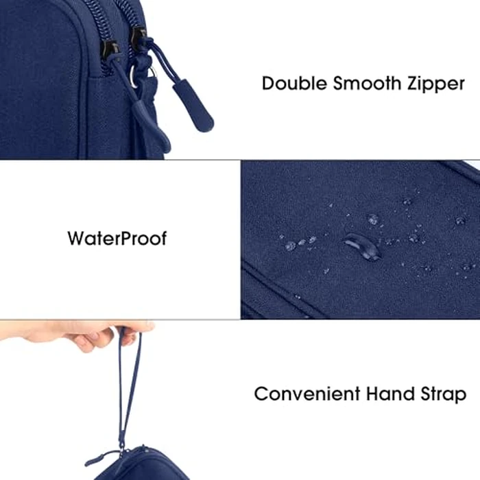 Arae Electronic Organizer, Travel Cable Organizer, Double Layers Portable Waterproof Pouch, Electronic Accessories Storage Case for Cable, Cord, Charger, Phone, Earphone (Dark Blue, S) by Arae - Image 4