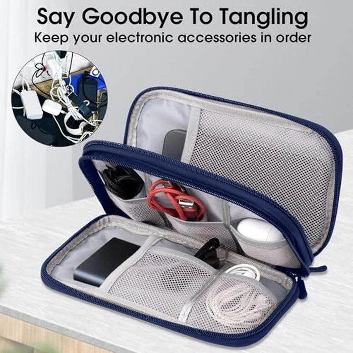 Arae Electronic Organizer, Travel Cable Organizer, Double Layers Portable Waterproof Pouch, Electronic Accessories Storage Case for Cable, Cord, Charger, Phone, Earphone (Dark Blue, S) by Arae - Image 5