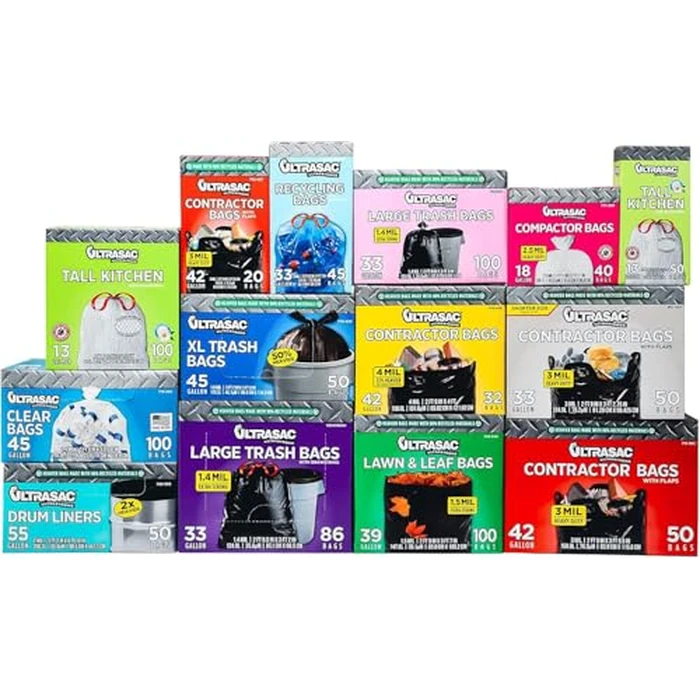 Ultrasac Heavy Duty 45 Gallon Trash Bags Huge 50 Count/w Ties) - 1.8 MIL - 38" x 45" - Large Black Plastic Garbage Bags for Contractor, Industrial, Home, Kitchen, Commercial, Yard, Lawn, Leaf by Ultrasac - Image 5