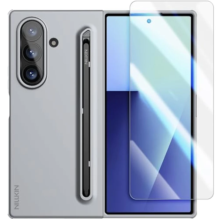 Nillkin for Samsung Galaxy Z Fold 7 Case with Upgraded Pen & Screen Protector, Fast Wireless Charging, Superior Liquid Silicone, Protective Slim Phone Case with Stylus for Galaxy Z Fold 7, Gray by Nillkin - Image 1