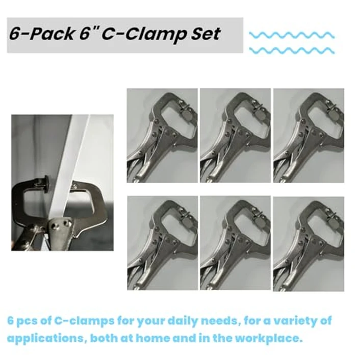 6 Inch C Clamp Locking, 6Pcs Heavy Duty Welding Clamps Pliers Set Vise Grip Clamps with Swivel Pad for Electrician Maintenance, Wood Working, Welding and Craftsmen Home Workshop by Haokixin - Image 5