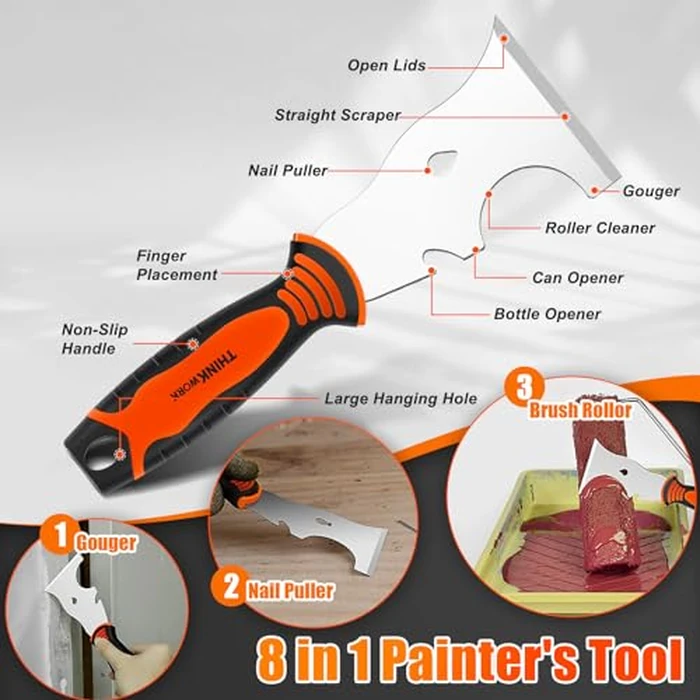 THINKWORK Drywall Knife Set, 10Pcs Drywall Tools Include Stainless Steel Putty Knife Set, Taping Knives, Painter Scraper, 14" Mud Pan and Scoop, Spackle Tool Kit for Joint Taping, Finishing, Patching by THINKWORK - Image 4