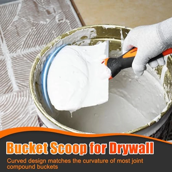 THINKWORK Drywall Knife Set, 10Pcs Drywall Tools Include Stainless Steel Putty Knife Set, Taping Knives, Painter Scraper, 14" Mud Pan and Scoop, Spackle Tool Kit for Joint Taping, Finishing, Patching by THINKWORK - Image 6