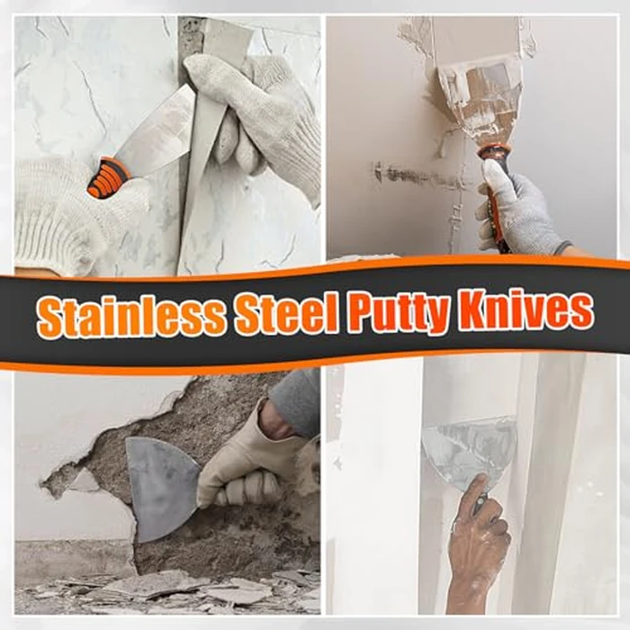 THINKWORK Drywall Knife Set, 10Pcs Drywall Tools Include Stainless Steel Putty Knife Set, Taping Knives, Painter Scraper, 14" Mud Pan and Scoop, Spackle Tool Kit for Joint Taping, Finishing, Patching by THINKWORK - Image 7