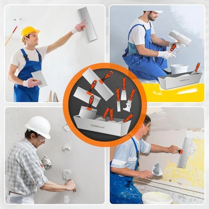 THINKWORK Drywall Knife Set, 10Pcs Drywall Tools Include Stainless Steel Putty Knife Set, Taping Knives, Painter Scraper, 14" Mud Pan and Scoop, Spackle Tool Kit for Joint Taping, Finishing, Patching by THINKWORK - Image 8