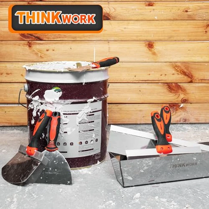 THINKWORK Drywall Knife Set, 10Pcs Drywall Tools Include Stainless Steel Putty Knife Set, Taping Knives, Painter Scraper, 14" Mud Pan and Scoop, Spackle Tool Kit for Joint Taping, Finishing, Patching by THINKWORK - Image 9